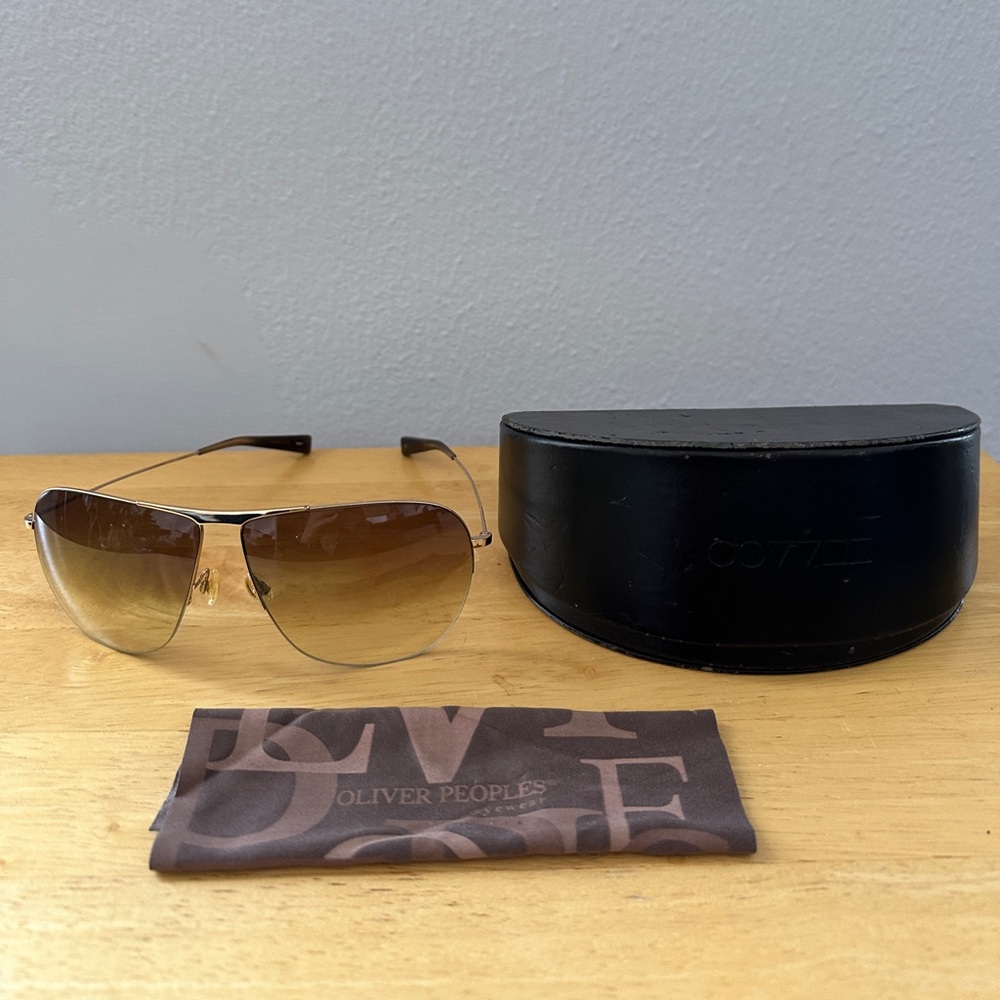 Oliver Peoples Brown Gradient Lens Aviator Sunglasses